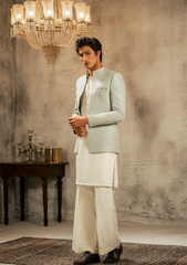 Pastel Aqua Embroidered Prince Coat - Ozaan P9