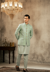 Pistachio Green Embroidered Prince Coat - Ozaan P10