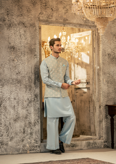 Pastel Aqua Embroidered Waistcoat - Ozaan W9