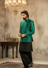Emerald Teal Embroidered Prince Coat - Ozaan P6