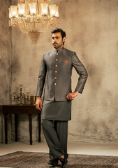 Charcoal Grey Textured Prince Coat - Ozaan P8