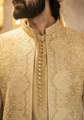 Regal Gold Embroidered Sherwani - Ozaan S14