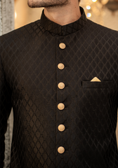 Classic Black Diamond-Textured Sherwani - Ozaan S11