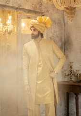Regal Gold Embroidered Sherwani - Ozaan S14