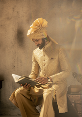 Luxurious Gold Woven Sherwani - Ozaan S15