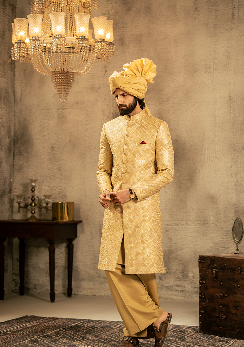 Luxurious Gold Woven Sherwani - Ozaan S15