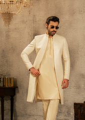 Refined Off-White Patterned Sherwani - Ozaan S17