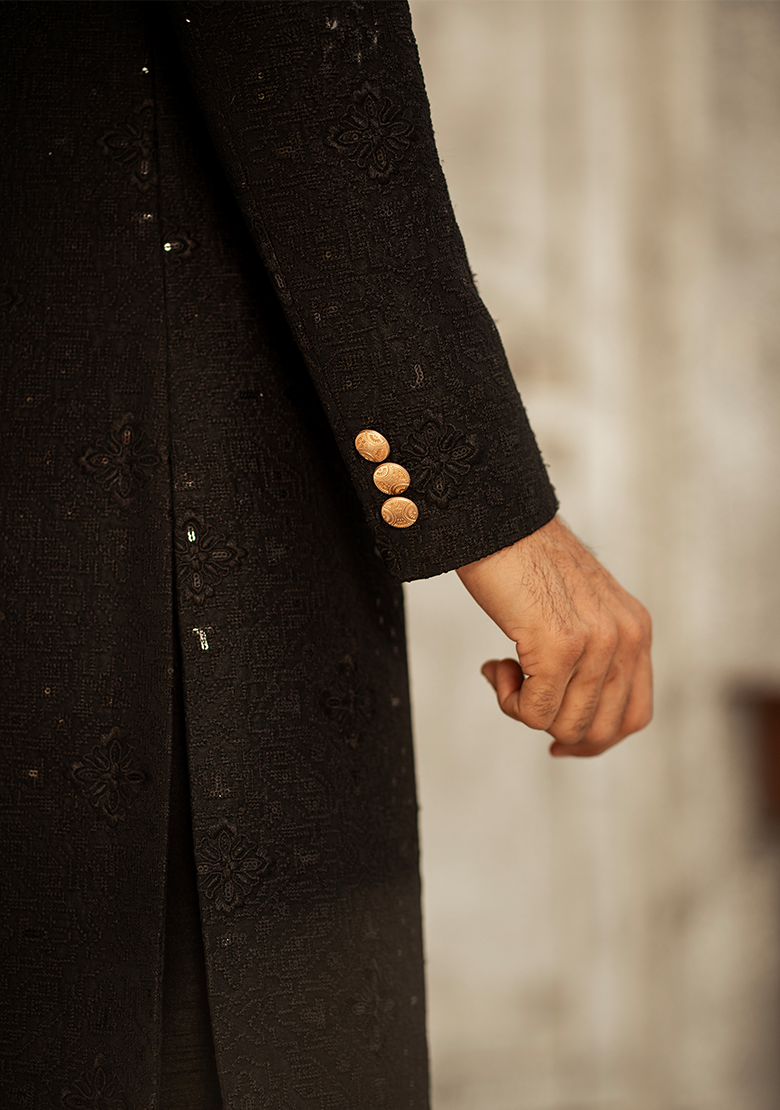 Regal Black Textured Sherwani - Ozaan S12