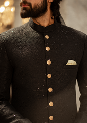 Regal Black Textured Sherwani - Ozaan S12