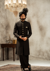 Regal Black Textured Sherwani - Ozaan S12
